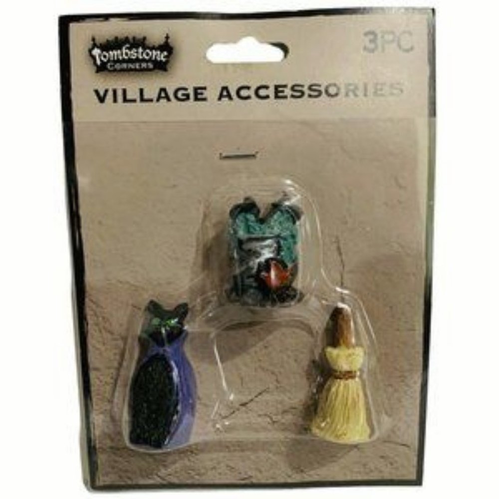 NEW Halloween village figurines Tombstone Corners cat cauldron broomstick witch